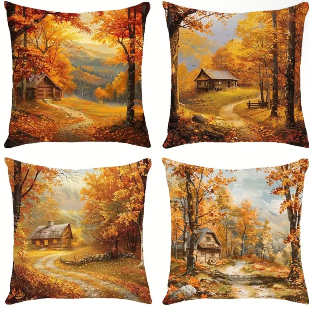 🎃NIP 4/pc/set Fall Scenery Square Pillow Covers 🍂PILLOW COVERS ONLY